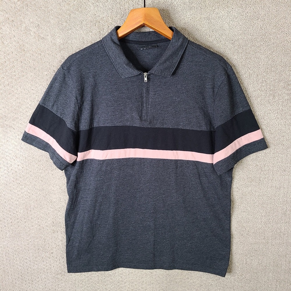 Level Ten Shirt Mens Large Gray Pink Quarter Zip Polo Short Sleeve Colorblock